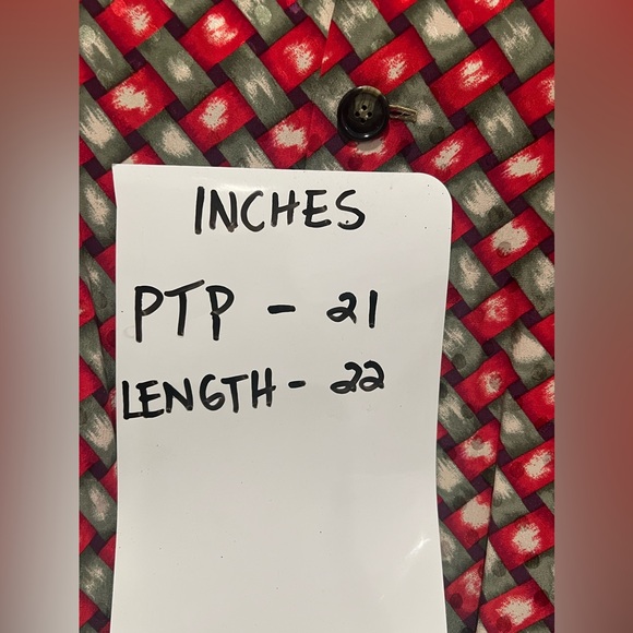 VTG 80s Bill Blass Silk Strong Shoulder Top Red Green Woven Print Knit Hem Cuffs - Picture 8 of 12